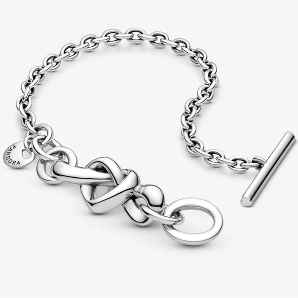 Knotted Heart T-Bar Bracelet 6.3 inch/16 cm 925 Sterling Silver - Picture 2 of 6